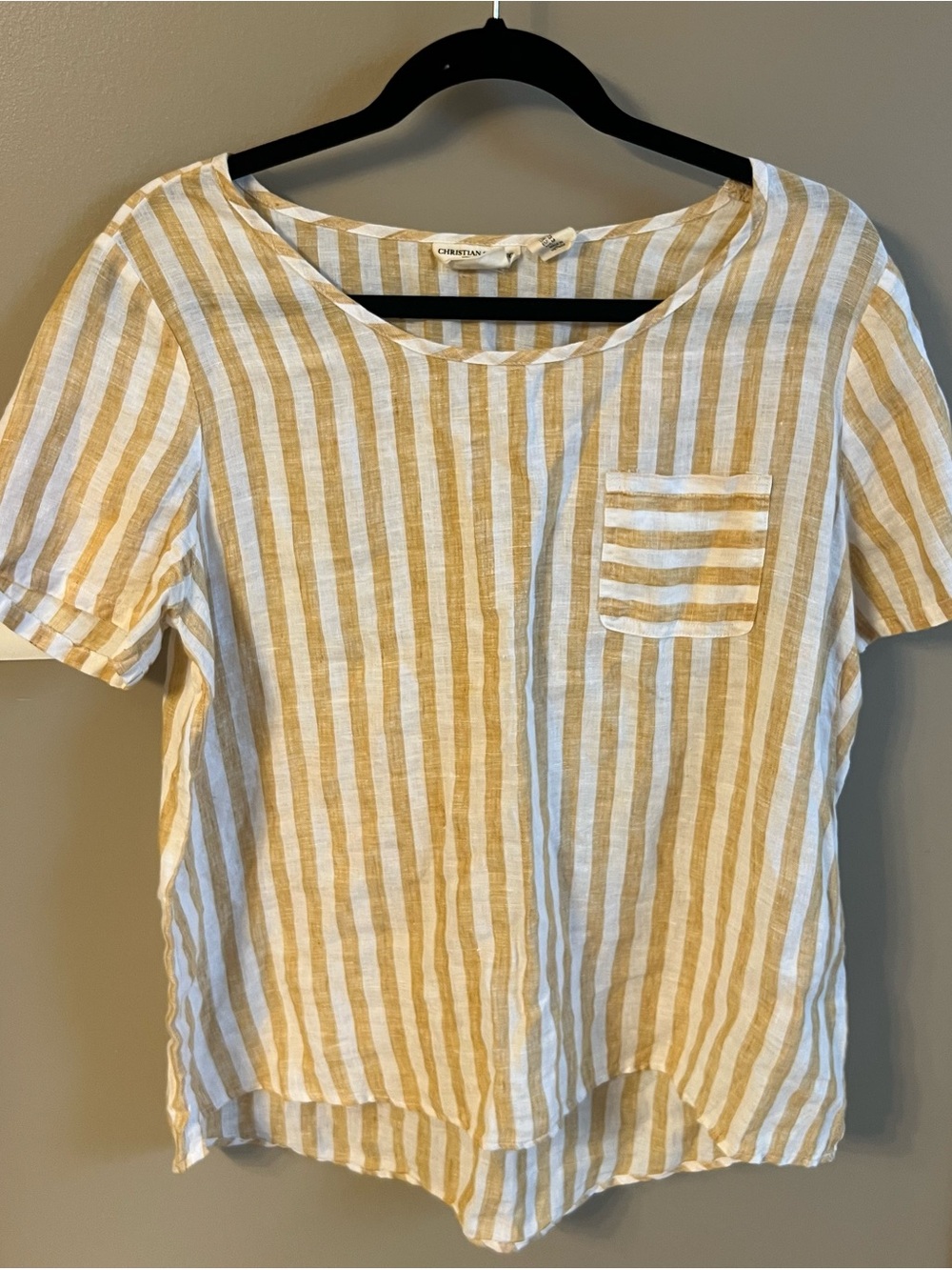 Christian Soriano Mustard & White Striped Linen Pocket Top; Medium